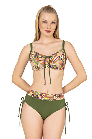 Endeep Kadın Büyük Beden Balenli Destekli Kolaj Desenli Bikini Takımı