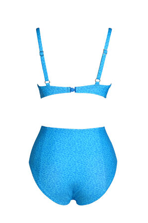 Endeep Kadın Balenli Destekli Büyük Beden Mavi Yüksek Bel Bikini Takımı