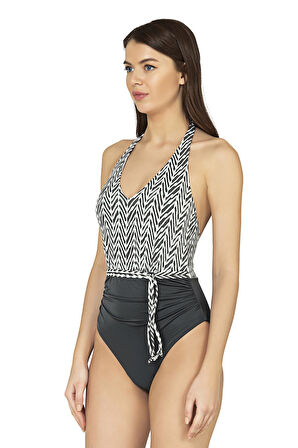 Endeep Kadın Zigzag Desenli Bağlama Detaylı Mayo