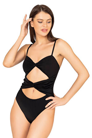 Endeep Kadın Bağlama Detaylı Siyah Mayo