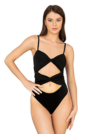 Endeep Kadın Bağlama Detaylı Siyah Mayo