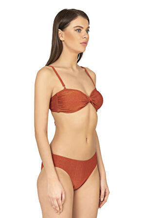 Endeep Kadın Bağlama Detaylı Straplez Kiremit Bikini Takımı