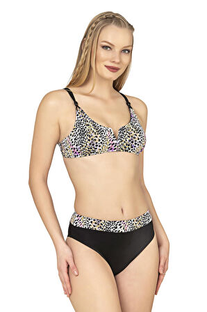 Endeep Kadın Leopar Desenli Yüksek Bel Bikini Takımı