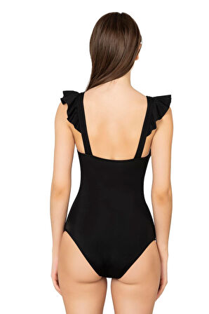 Endeep Kadın Fırfırlı İp Detaylı Toparlayıcı Siyah Mayo