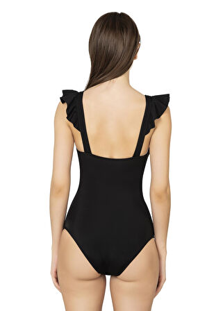 Endeep Kadın Fırfırlı İp Detaylı Toparlayıcı Siyah Mayo