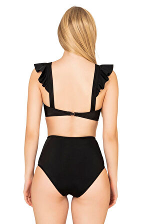 Endeep Kadın Fırfırlı İp Detaylı Yüksek Bel Bikini Takımı