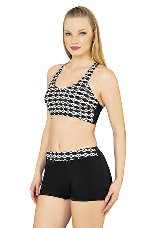 Endeep Kadın Geometrik Desenli Toparlayıcı Şortlu Bikini Takımı