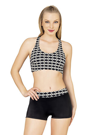 Endeep Kadın Geometrik Desenli Toparlayıcı Şortlu Bikini Takımı