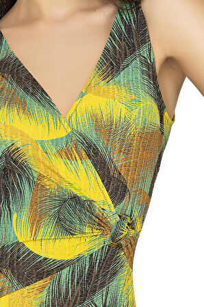 Endeep Kadın Yaprak Desenli Aksesuarlı Toparlayıcı Mayo