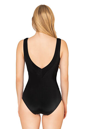 Endeep Kadın Zebra Desenli Parıltılı Toparlayıcı V Kesim Mayo