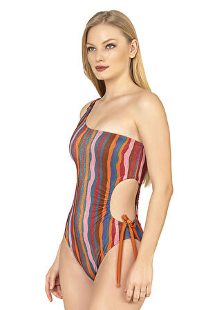 Endeep Kadın Renkli Desenli Tek Omuz Mayo