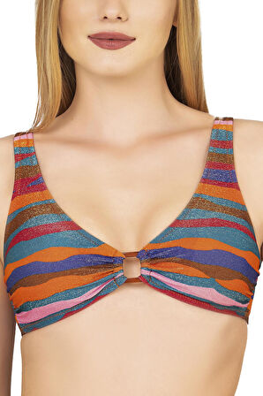 Endeep Kadın Aksesuarlı Renkli Desenli Bikini Takımı