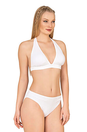 Endeep Kadın Dokulu Aksesuarlı Beyaz Bikini Takımı