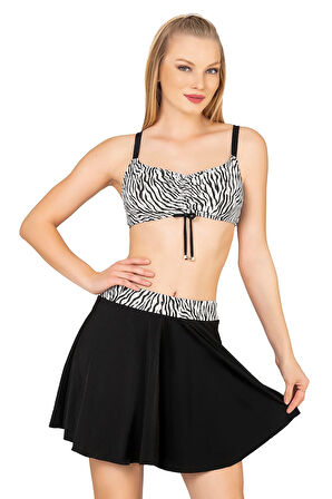 Endeep Kadın Zebra Desenli Parıltılı Etekli Bikini Takımı