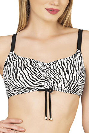 Endeep Kadın Zebra Desenli Parıltılı Etekli Bikini Takımı