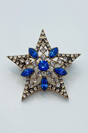 Elmas Montür Mavi Taşlı Yıldız Broş