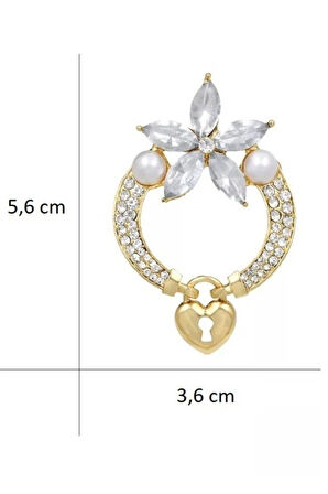 Çiçekli Kilit Kalp Broş