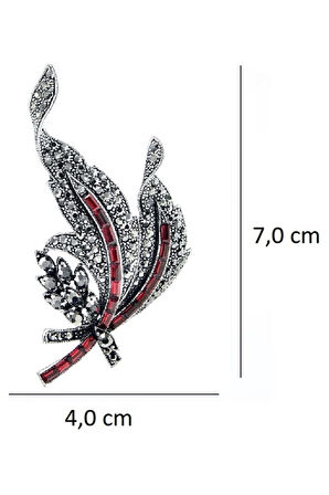 Kadın Kırmızı Taşlı Markazit Broş