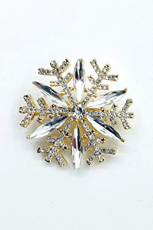 Altın Renk Kar Kristali Broş