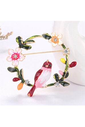 Çelenkli Kuş Broş