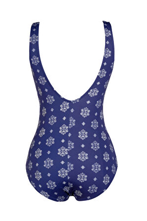 Endeep Beria Kadın Büyük Beden Kuplu Lacivert Desenli Toparlayıcı Mayo