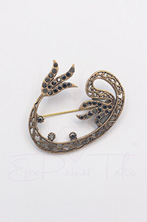 Markazit Taşlı Bronz Vav Broş