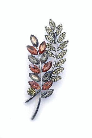 Füme Kırmızı Taşlı Başak Yaprak Broş