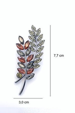 Füme Kırmızı Taşlı Başak Yaprak Broş