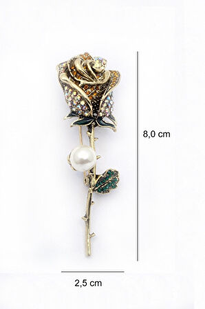 Taşlı Ve Incili Gül Broş