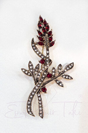 Kırmızı Kristal Taş Elmas Montür Broş