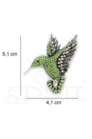 Yeşil Ve Gümüş Renk Taşlı Kuş Broş Ve Kolye Ucu