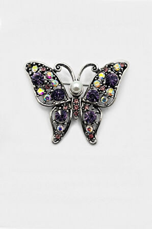 Taşlı Gümüş Renk Kelebek Broş