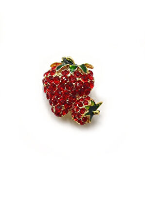 Taşlı Çilek Altın Renk Broş