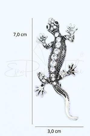 Zirkon Taşlı Kertenkele Broş