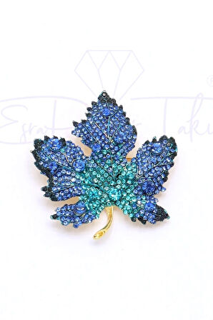 Mavi Ve Turkuaz Taşlı Yaprak Broş Ve Kolye Ucu
