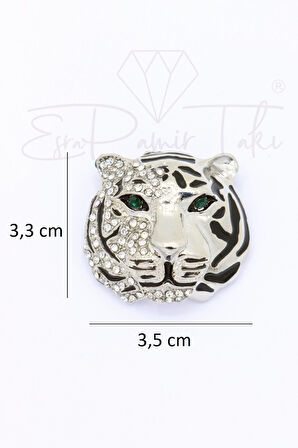 Zirkon Taşlı Gümüş Renk Kaplan Broş