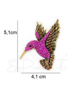 Pembe Ve Altın Renk Taşlı Kuş Broş Ve Kolye Ucu