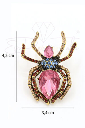 Zirkon Ve Pembe Taşlı Örümcek Broş