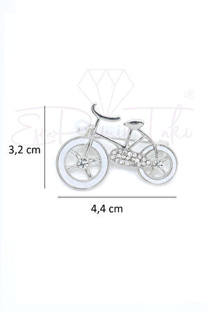İncili Taşlı Gümüş Renk Bisiklet Broş