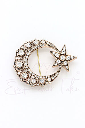 Elmas Montür Ay Yıldız Broş