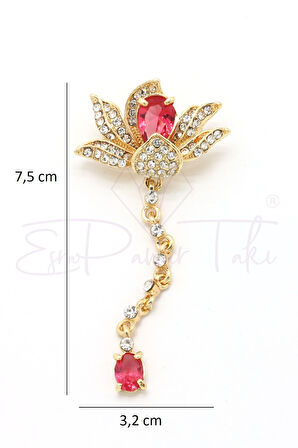 Pembe Zirkon Taşlı Sallantılı Çiçek Broş