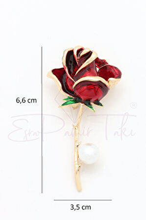 İncili Kırmızı Gül Broş