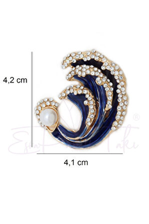 Zirkon Taşlı İncili Mavi Okyanus Dalgası Broş