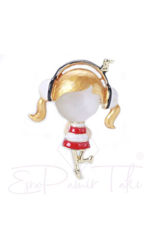 Müzik Dinleyen Kız Broş