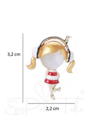 Müzik Dinleyen Kız Broş