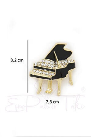 Zirkon Taşlı Siyah Renk Piyano Broş