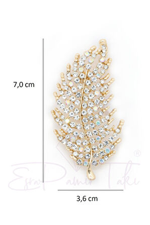 Altın Renk Zirkon Taşlı Yaprak Broş