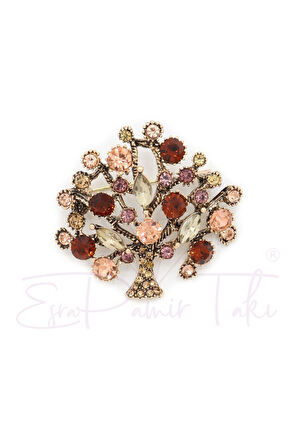 Kahverengi Zirkon Taşlı Ağaç Broş