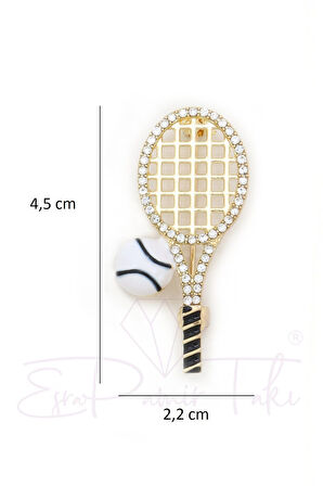 Altın Renk Zirkon Taşlı Tenis Raketi Broş