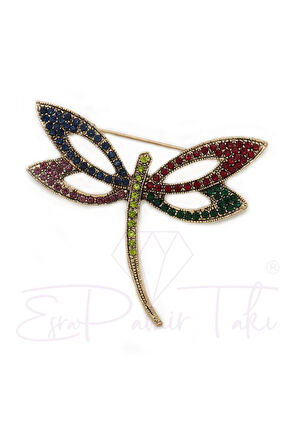 Bronz Renk Renkli Zirkon Taşlı Yusufcuk Broş